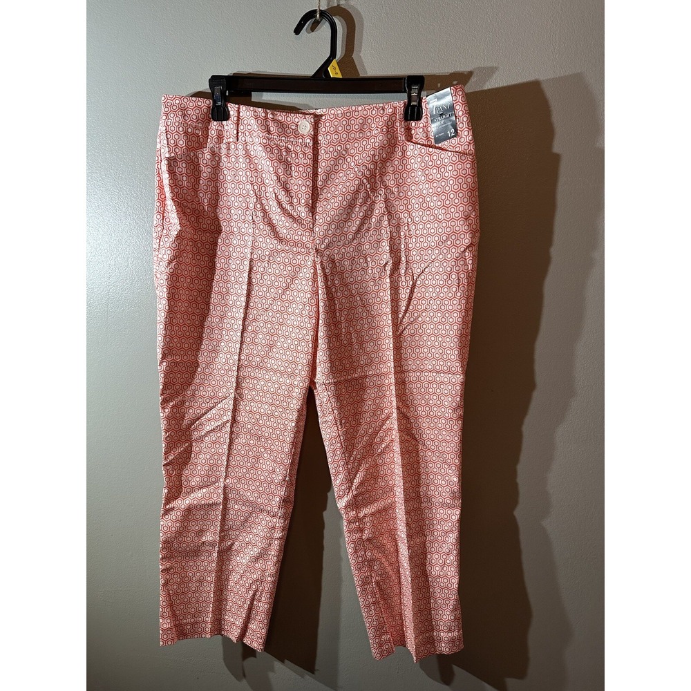 NY & Co Collection Orange Geometric Straight Crop Sateen Pants Women's Size 12